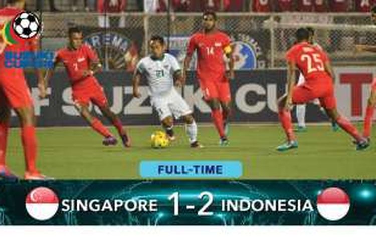 Hasil akhir Indonesia vs Singapura 2-1, Jumat (25/11/2016), sehingga Indonesia lolos ke babal semifinal AFF Suzuki Cup 2016.