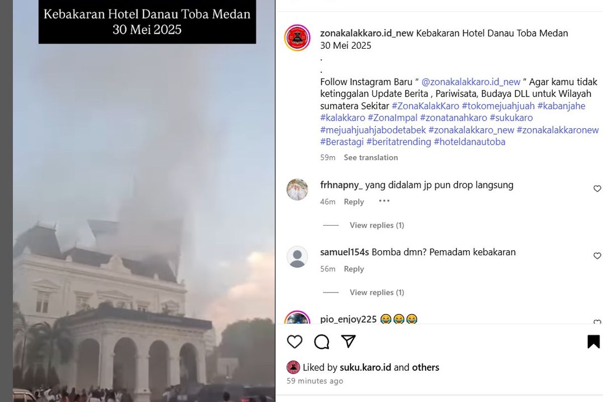 Hotel Danau Toba Internasional Medan di Jalan Imam Bonjol, Kecamatan Medan Polonia, Medan, Sumatera Utara, terbakar pada Jumat (30/5/2025) malam.