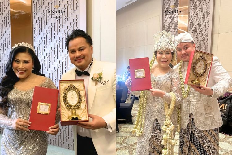 Komedian Boiyen dan suaminya, Rully Anggi Akbar, dalam acara pernikahannya pada November 2025.