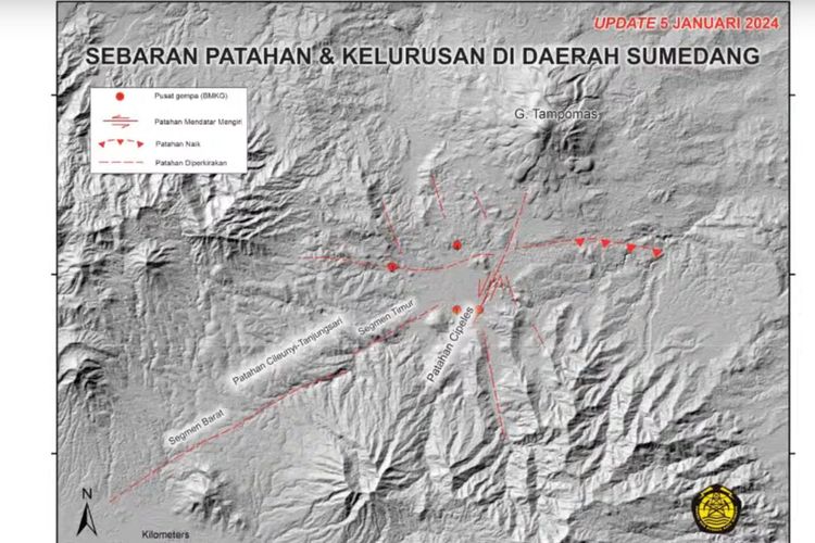 Peta sebaran patahan dan kelurusan di daerah Sumedang.