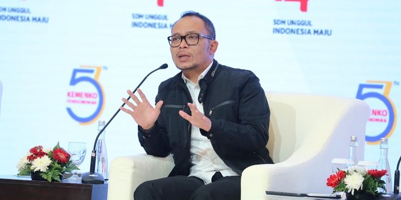 Hanif Dhakiri saat menjadi pembicara seminar nasional bertema Kebijakan Sektor Tenaga Kerja untuk mendukung Transformasi Ekonomi dalam rangka 53 Tahun Kemenko Perekonomian, Jakarta, Jumat (9/8/2019).