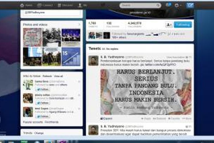 Halaman twitter S B Yudhoyono