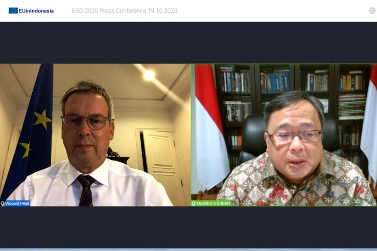 Vincent Piket (Duta Besar Uni Eropa untuk Indonesia) dan Prof. Bambang Brodjonegoro (Menteri Riset dan Teknologi) Indonesia pada European Research Days 2020.