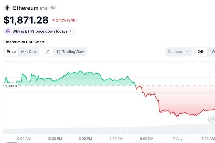Harga Ethereum Hari Ini 11 Agustus 2026 Turun Ikuti Pasar Kripto