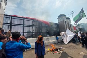 Massa Demo Tolak Revisi UU Pilkada Lempar Helm hingga Botol ke Gedung DPR RI