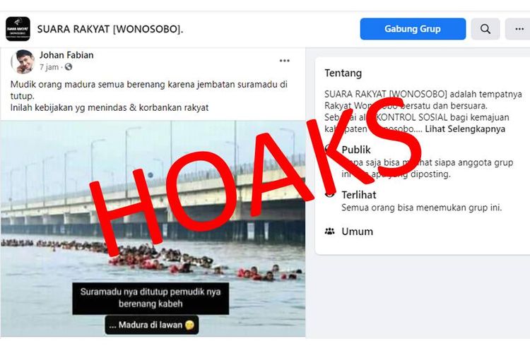 Tangkapan layar unggahan pemudik berenang di selat Madura karena Jembatan Suramadu ditutup