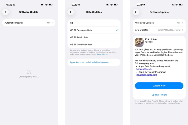 Cara update iOS 27 Beta di iPhone.