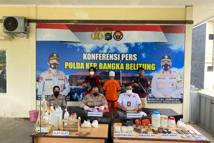 Gelar kasus narkoba di Mapolda Bangka Belitung, Kamis (7/4/2022).