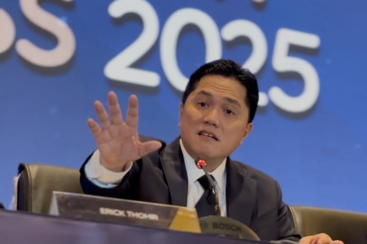 Ketua Umum PSSI, Erick Thohir, ketika berbicara dengan wartawan seusai Kongres Biasa PSSI 2025 di Jakarta, Rabu (4/6/2025).