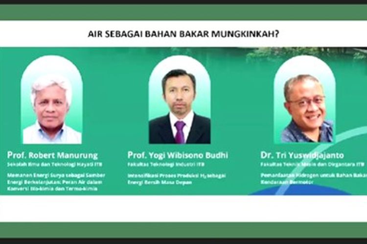 Para pakar Institut Teknologi Bandung (ITB) saat membahas terkait air jadi bahan bakar dalam webinar gelaran ITB.