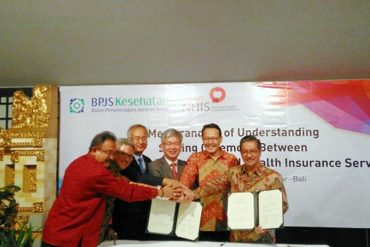 Penandatanganan kerja sama antara Badan Pengelola Jaminan Sosial (BPJS) Kesehatan dengan National Health Insurance Service (NHIS) Korea Selatan di Hotel Sanur Paradise, Denpasar, Bali, Rabu (22/2/2017).