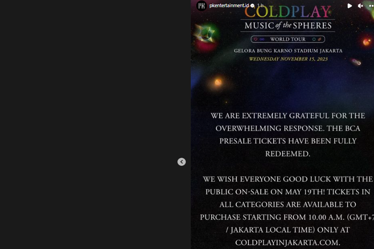 Tiket presale Coldplay sold out