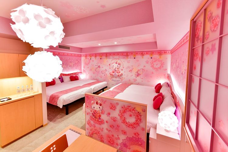 Ilustrasi salah satu kamar bertema Hello Kitty di Asakusa Tobu Hotel di Tokyo, Jepang.