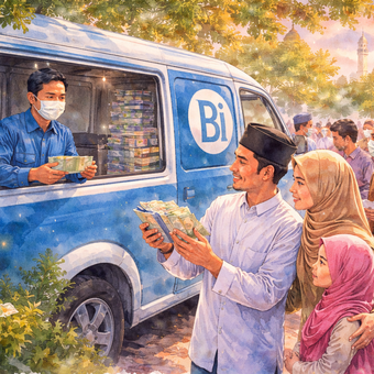 Ilustrasi penukaran uang baru Lebaran 2026. Tukar uang baru 2026. Cara tukar uang baru 2026.