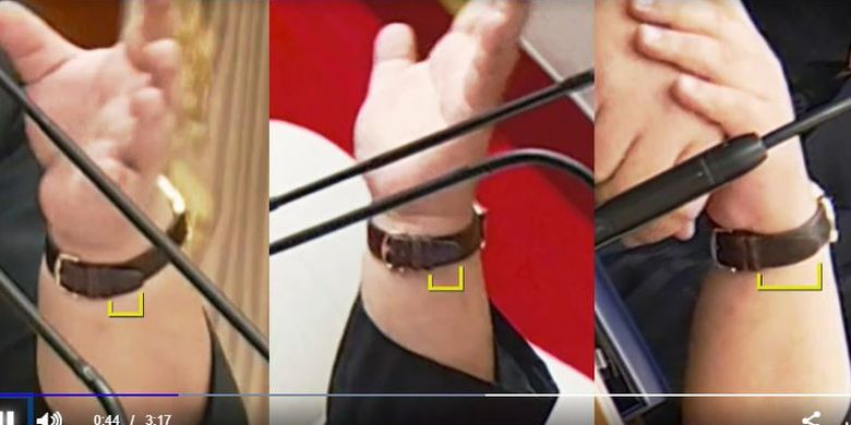 Perbandingan bagaimana Kim Jong Un mengikatkan tali jam dari waktu ke waktu, gambar paling kanan memperlihatkan tali jam itu terikat makin kecil di pergelangan tangannya