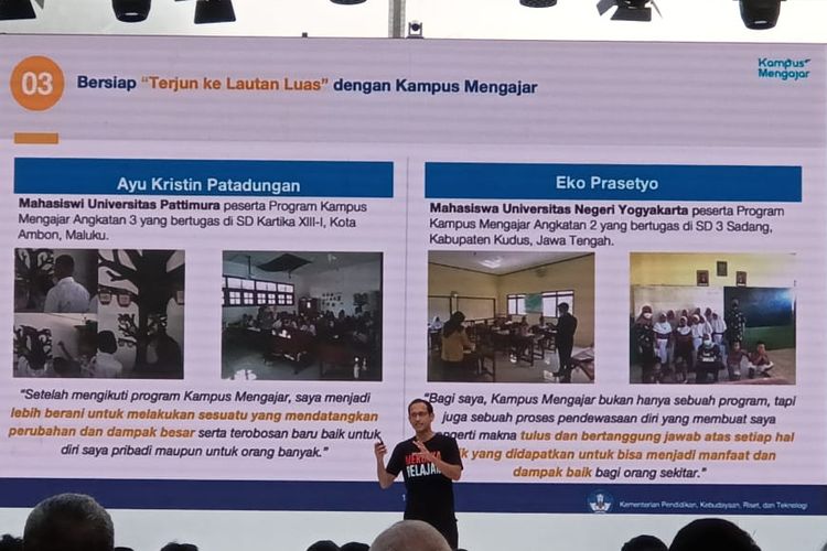 Nadiem Makarim ketika memaparkan Program Kampus Mengajar, pada Festival Kampus Merdeka, Bali, Senin (14/11/2022)