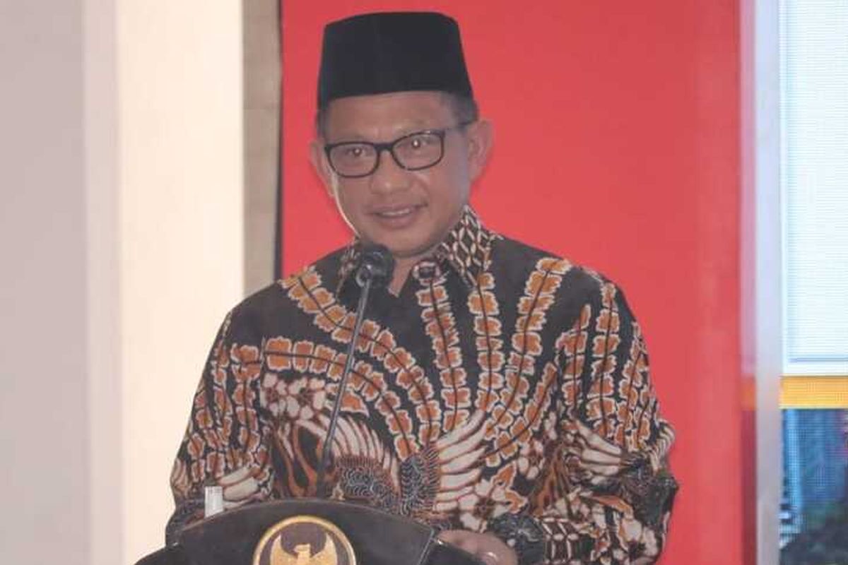 Home Affairs Minister Tito Karnavian delivers his speech during an event in Malang, East Java on August 7, 2020. 