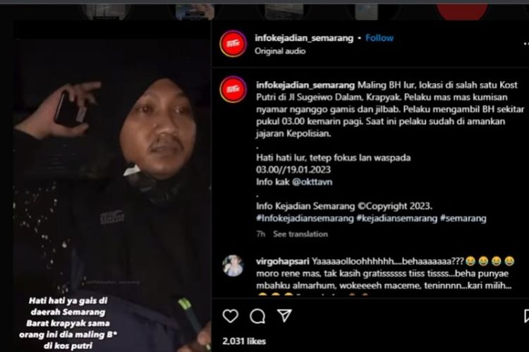Seorang pria ketangkap basah mencuri BH di kos Krapyak Semarang