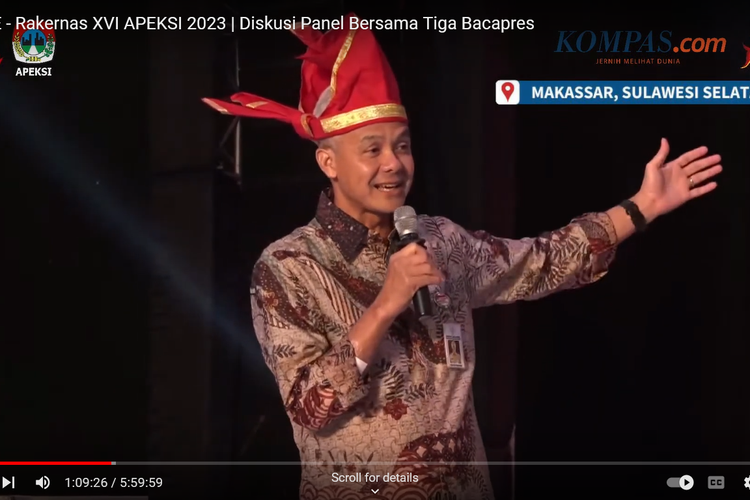 Ganjar Pranowo di acara Apeksi 2023 di Makassar, Kamis (13/7/2023).