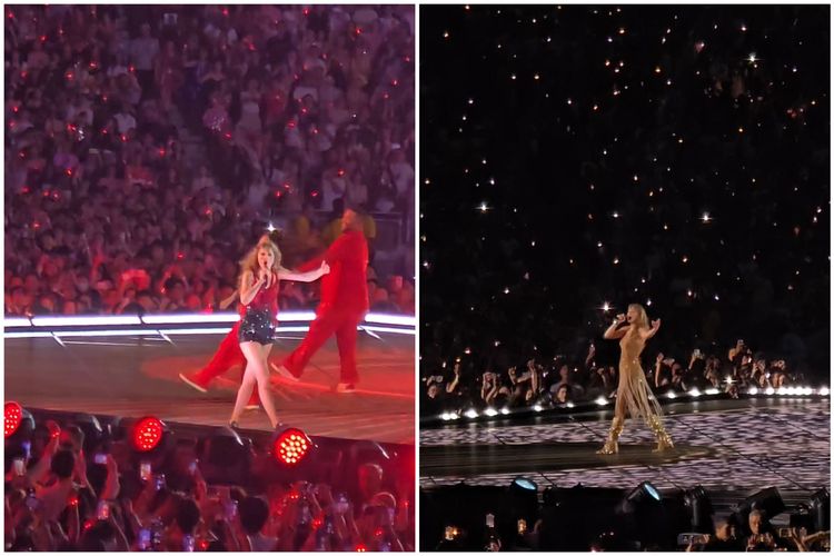 Penampilan Taylor Swift dalam konser The Eras Tour di Singapura, Senin (4/3/2024). Foto diambil menggunakan Samsung Galaxy S24 Ultra dengan zoom 10x.