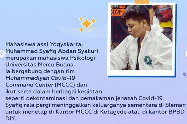 Mahasiswa Psikolog Universitas Mercu Buana bergabung dengan tim Muhammadiyah Covid-19 Command Center (MCCC) dan ikut serta dalam berbagai kegiatan seperti dekomentaminasi dan pemakaman jenazah Covid-19. 