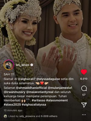 Ari Lasso mengucapkan selamat atas pernikahan Al Ghazali dan Alyssa Daguise