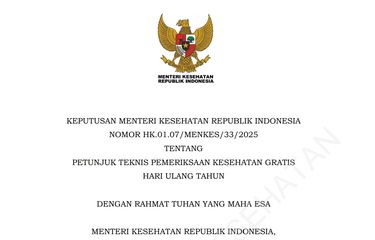 Petunjuk teknis pemeriksaan kesehatan gratis mulai Februari 2025
