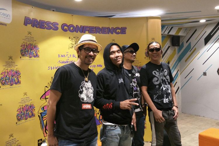 Grup band Slank dalam jumpa pers di Mal FX, Jakarta Pusat, Kamis (28/11/2019).