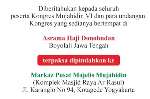 Izin di Asrama Haji Donohudan Dicabut, Panitia Pindahkan Kongres Majelis Mujahidin ke Yogyakarta