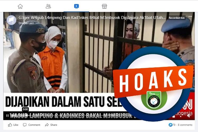 Tangkapan layar Facebook narasi yang menyebut Wagub dan Kadinkes Lampung dipenjara