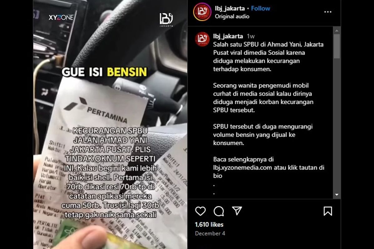 Video viral di media sosial memperlihatkan konsumen Pertamina merasa dicurangi oleh SPBU di Ahmad Yani, Jakarta Pusat