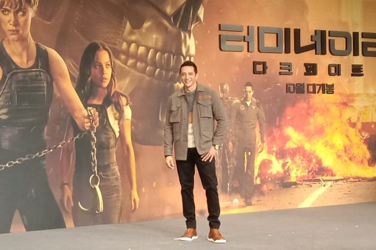 Gabriel Luna saat menghadiri press junket Terminator: Dark Fate di Four Seasons Hotel, Seoul, Korea Selatan, Senin (21/10/2019).