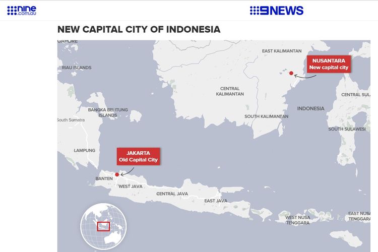 Peta 9News yang sudah diperbaiki menunjukkan lokasi Jakarta di tempat yang benar. Sebelumnya Jakarta ditunjuk berlokasi di Bali.