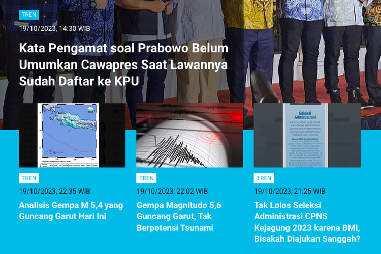 Populer Tren 20 Oktober 2023: Kata pengamat soal alasan Prabowo belum umumkan cawapres. 