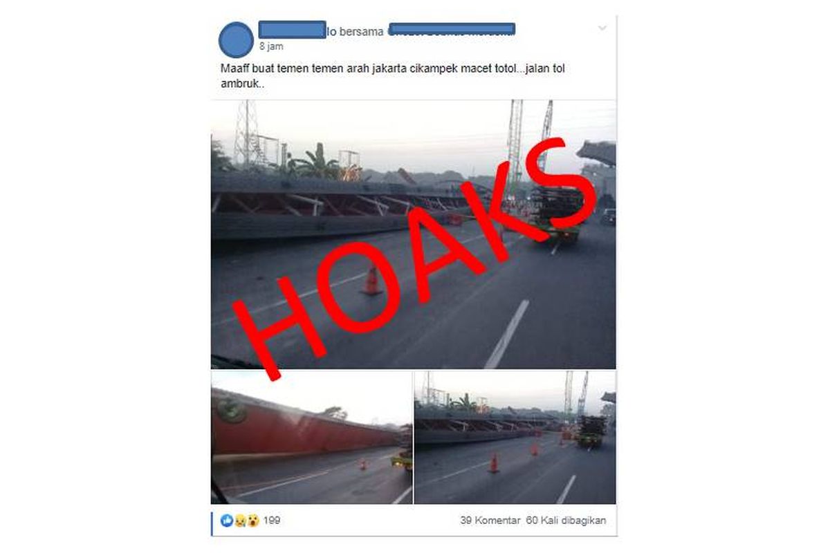 Hoaks tol Jakarta-Cikampek ambruk pada Rabu (22/5/2019).