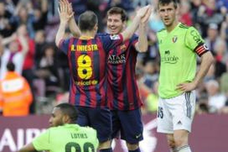 Laga Barcelona versus Osasuna yang berakhir dengan skor 7-0 untuk Barcelona di Stadion Camp Nou, Minggu (16/3/2014).