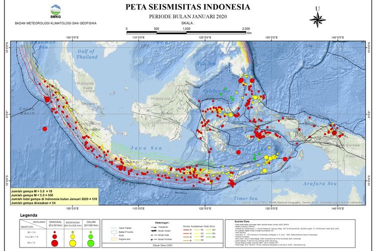 Peta seismisitas Indonesia periode Januari 2020