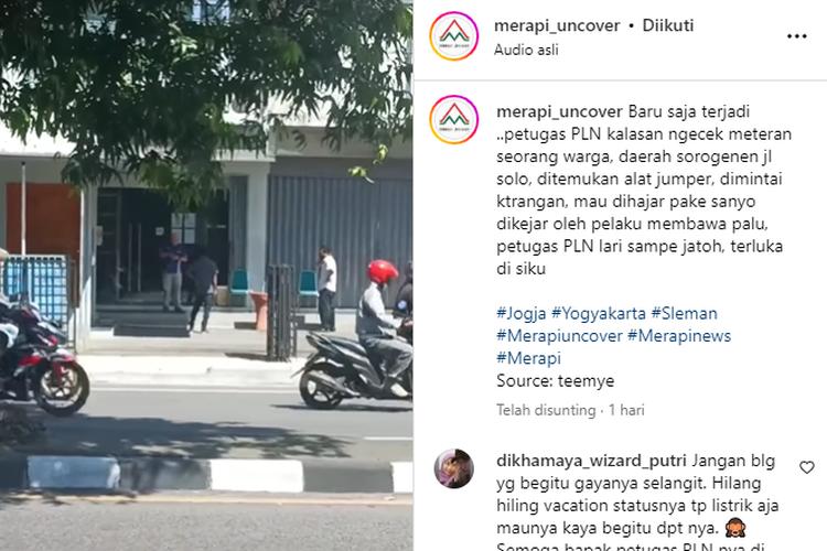 Tangkapan layar unggahan video bernarasi petugas PLN mendapat pengancaman dari seorang warga di Sleman, Daerah Istimewa Yogyakarta (DIY).
