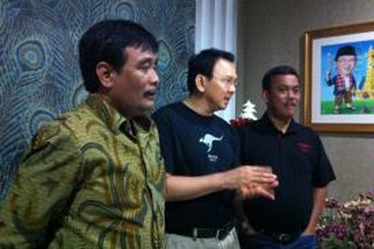 Wakil Gubernur DKI Jakarta Djarot Saiful Hidayat, Gubernur DKI Jakarta Basuki Tjahaja Purnama, dan Ketua DPRD DKI Jakarta Prasetio Edi Marsudi.