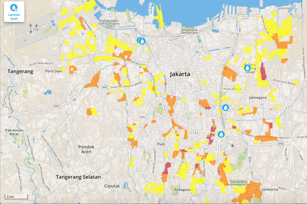 Wilayah-wilayah Jadetabek yang terdampak banjir pada pergantian tahun 2020 di situs PetaBencana.id