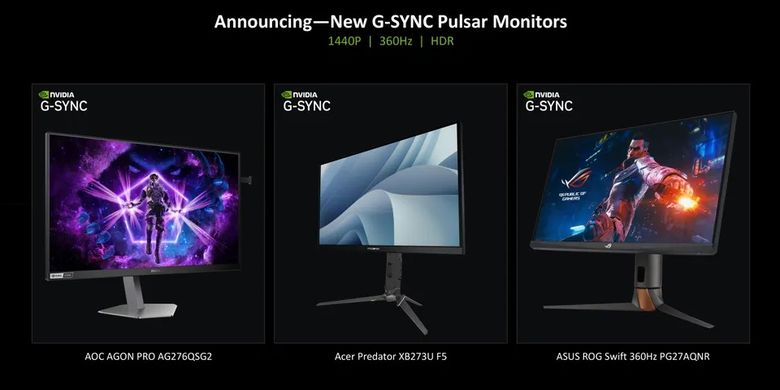 Tiga monitor perdana dengan chip scaler G-Sync buatan MediaTek dan Nvidia yang turut mendukung G-Sync Pulsar versi terbaru