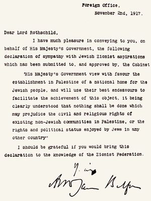 Ini adalah cuplikan surat yang menyebut pembentukan rumah nasional bagi orang-orang Yahudi di Palestina.