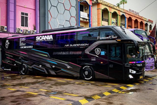 Modifikasi Ban Bus Pakai Stiker Putih, Jadi Kelihatan Sporty