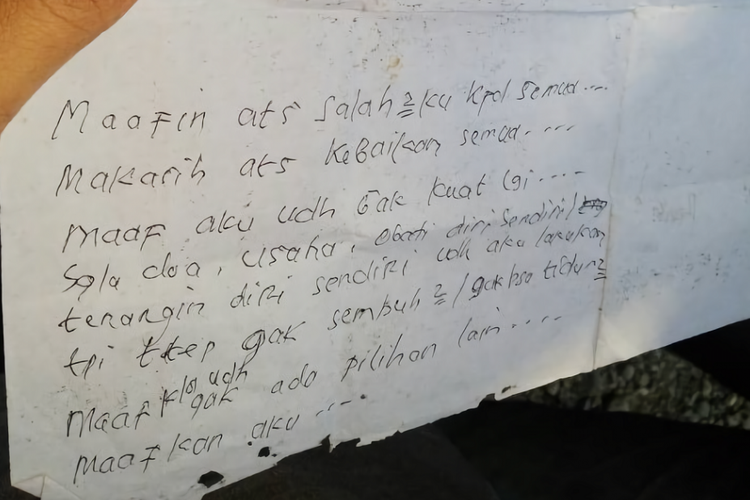 Surat wasiat yang ditulis Ani Wahyuningsih (40) sesaat sebelum bunuh diri, Kamis (25/5/2017)