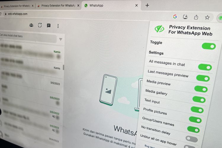 Cara menggunakan Privacy Extension for WhatsApp Web untuk blur chat WA Web.