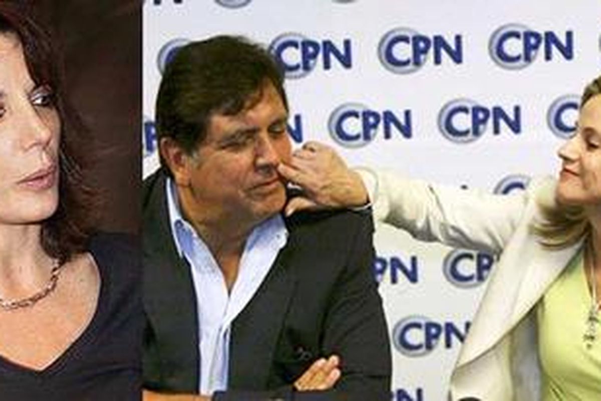 SEGI TIGA - Roxanne Cheesman (kiri), ekonom yang dihamili Presiden Peru, Alan Garcia, sebelum cerai dengan istrinya, Pilar Nores (kanan). 
