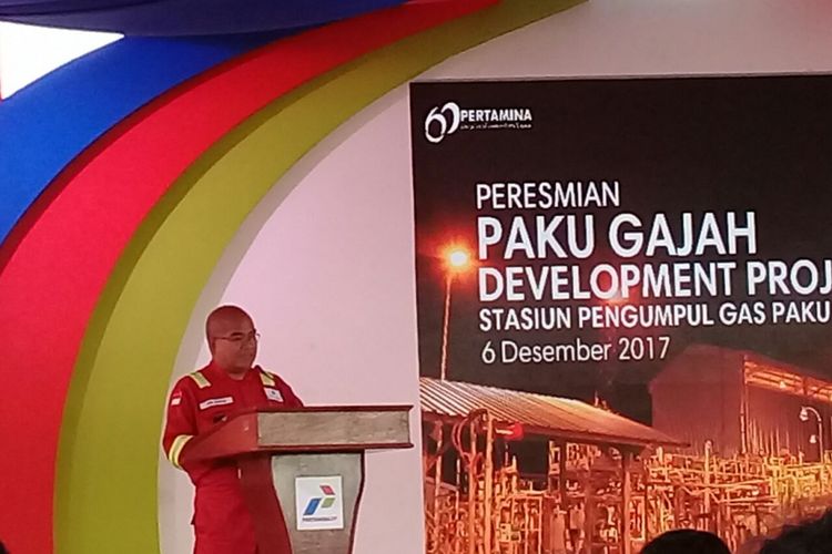 Kepala SKK Migas Amien Sunaryadi saat memberikan sambutan pada peresmian Stasiunpengumpul Gas Paku Gajah dan Kuang di Muara Enim, Palembang, Rabu (6/12/2017. 