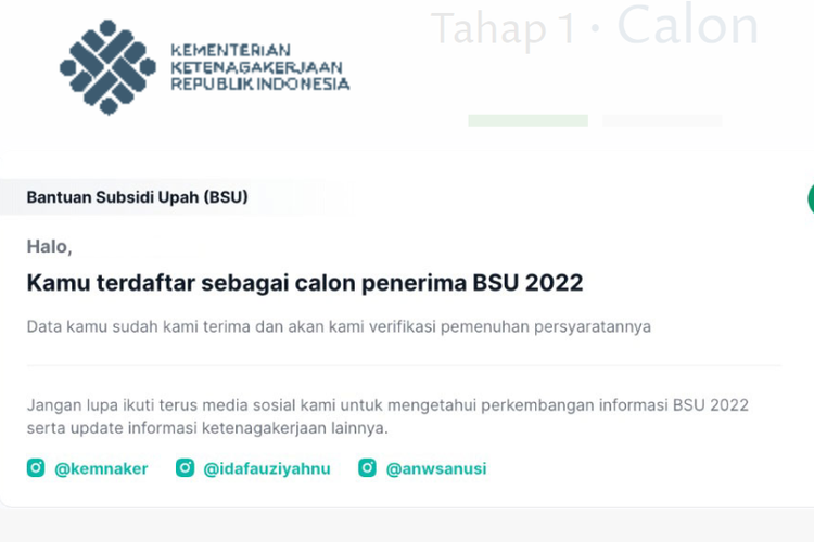 Tangkapan layar penerima BSU masih padatahap calon.