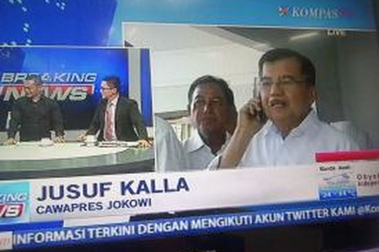 Jusuf Kalla saat diwawancara melalui sambungan telepon di Kompas TV, Senin (19/5/2014).