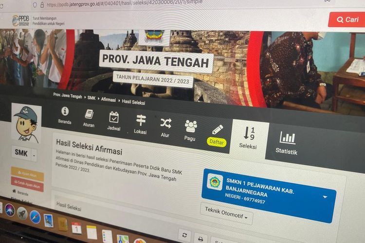 Halaman website ppdb.jatengprov.go.id untuk cek pengumuman PPDB Jateng 2022.